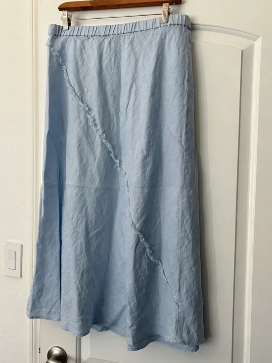 DKNY blue linen aline skirt size L elastic waistband - Picture 3 of 4